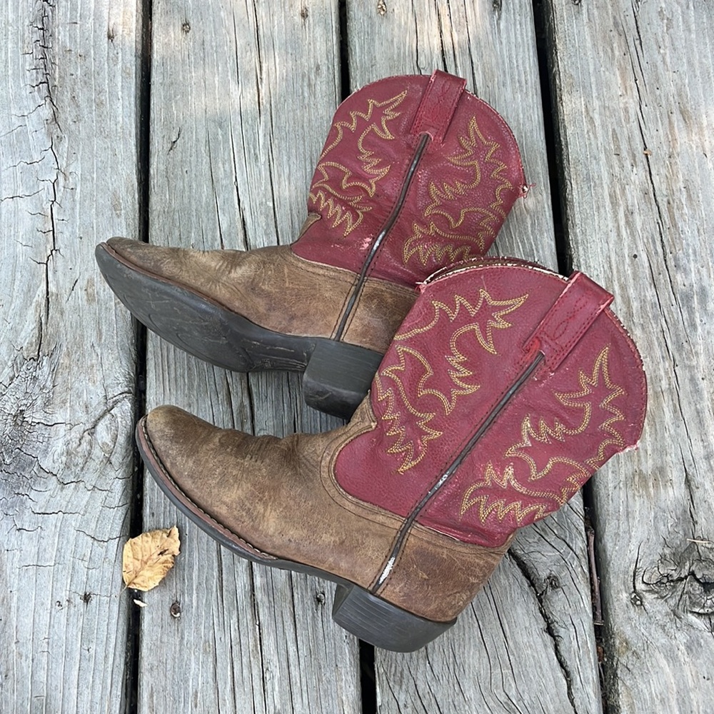 Ariat Country Western Cowgirl Cowboy Boots Brown Leather with Red Sz 13.5 Youth